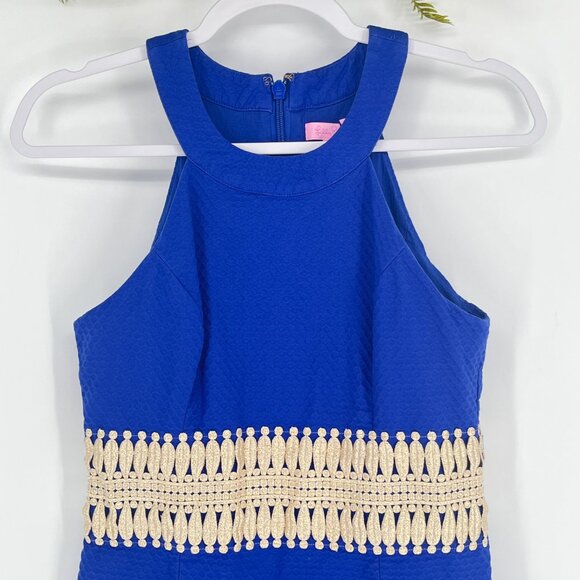 Lilly Pulitzer Ashlyn Blue Crochet Waist Shift Dress Resort Preppy Party 0 - Picture 4 of 9